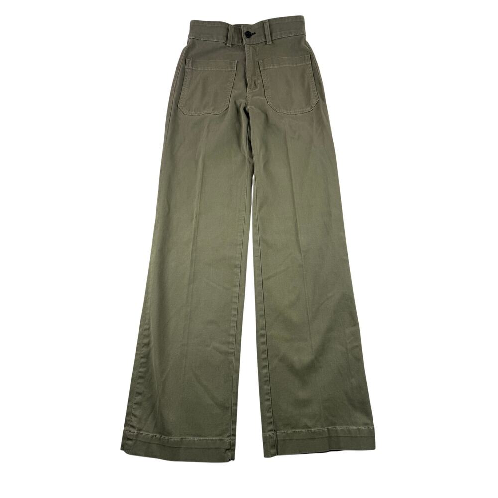 ASKK NY Sailor Twill Pants 23 Olive Green Wide Leg Patch Pockets Flare Chino